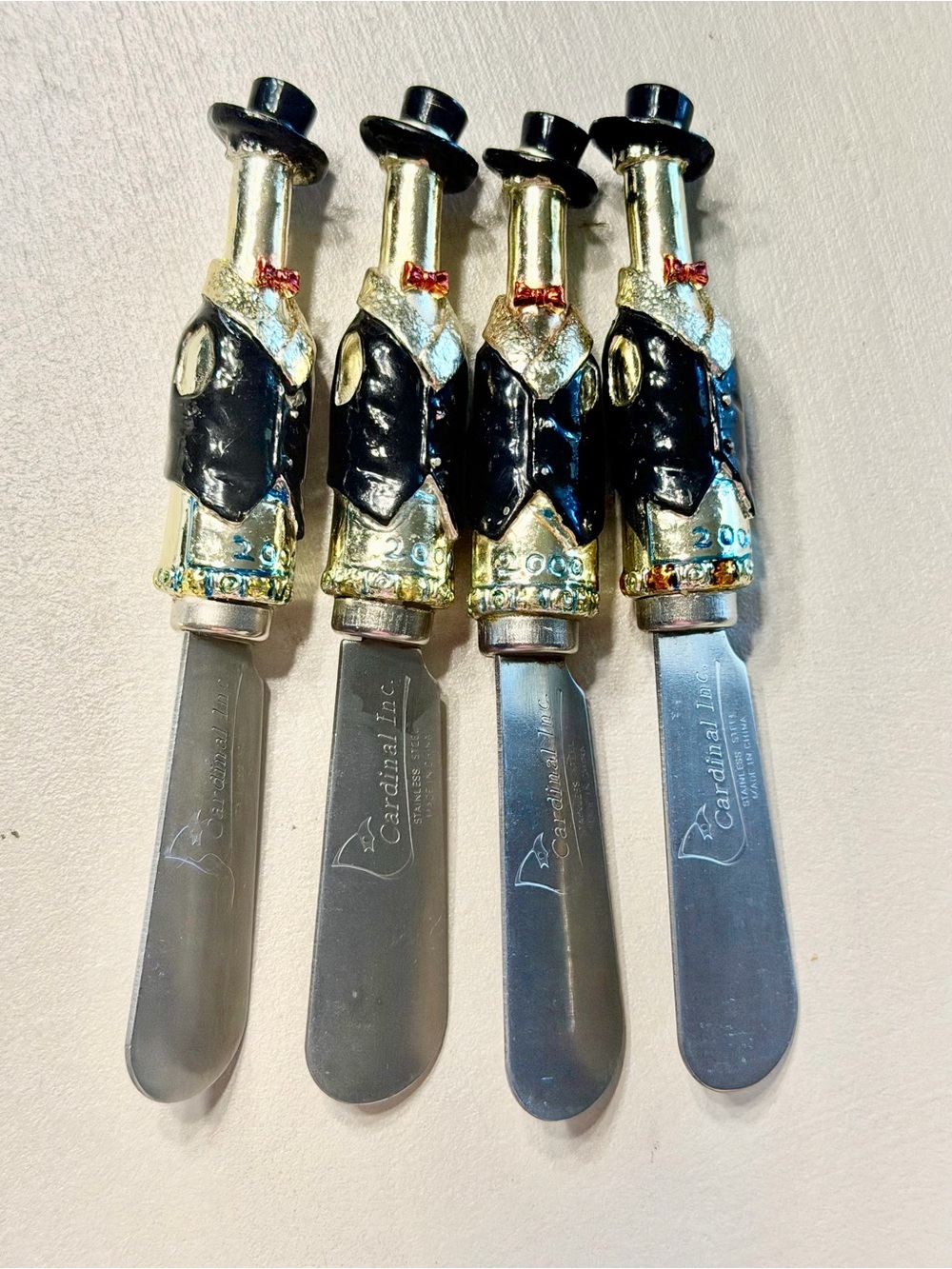 Y2K Millennial Set of 4 Gentleman Figurine Cheese Butter Spreaders -